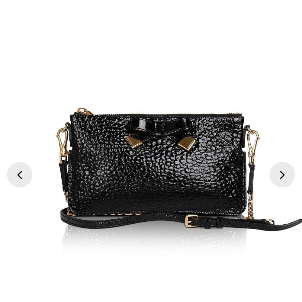 Burberry Black Patent Croc-Embossed Crossbody Bag with Bow - Picture 12 of 12